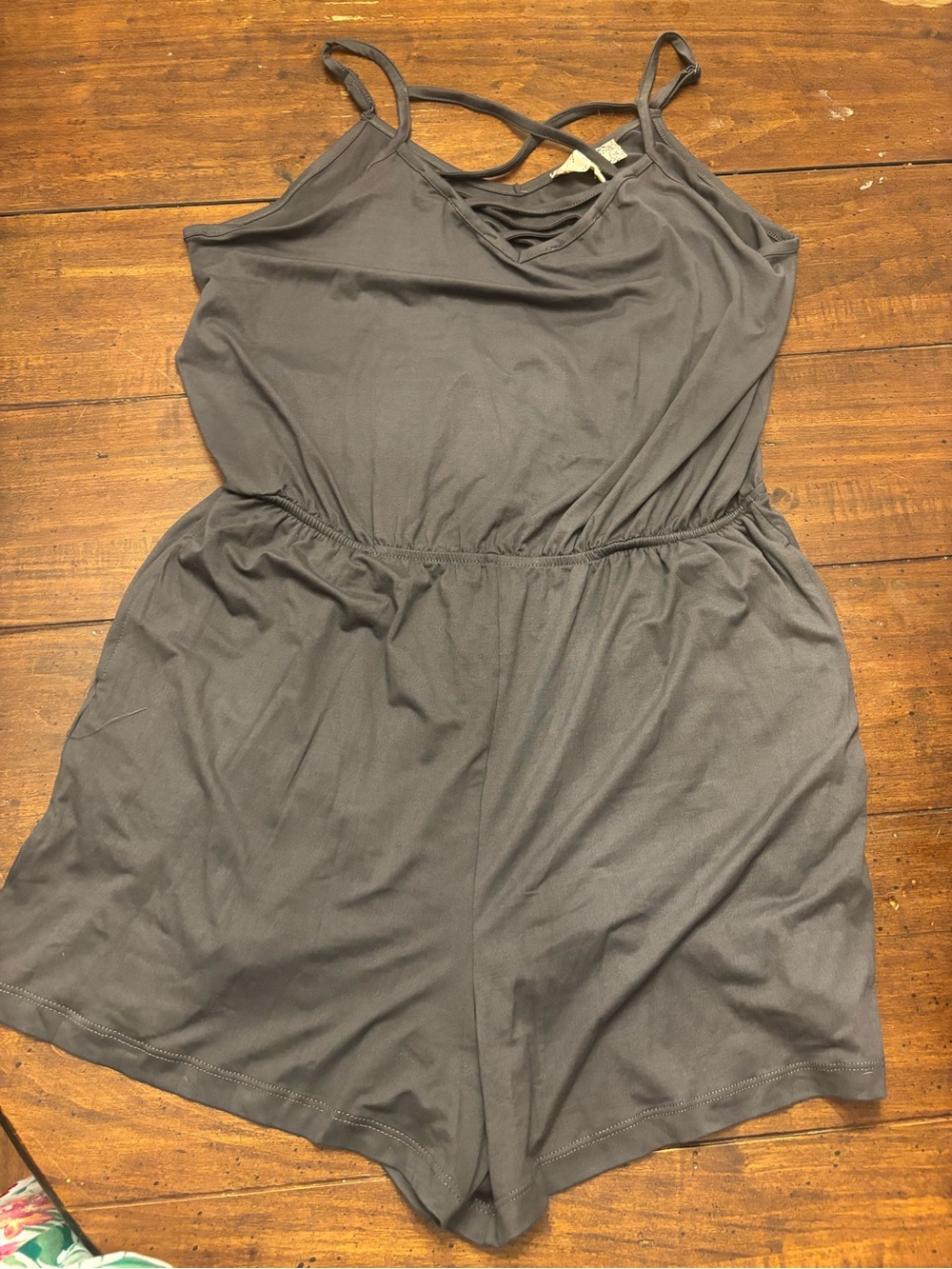 Women's Gray Romper with Crisscross Straps